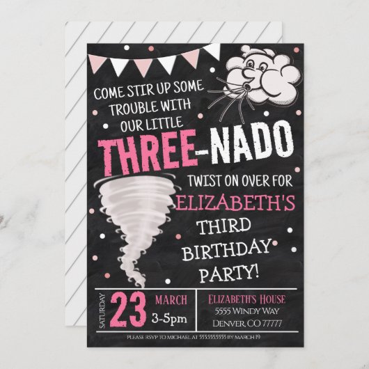Tornado Birthday Party Invitation Kaart (Voorkant / Achterkant)