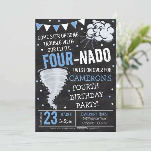 Tornado Birthday Party Invitation Kaart (Staand voorkant)