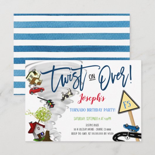 Tornado Birthday Party Invitation Kaart (Voorkant / Achterkant)