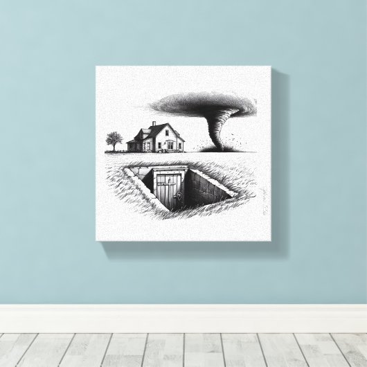 Tornado House Kelder met Kruis Canvas Afdruk (Insitu (Houten vloer))