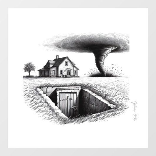 Tornado House Kelder met Kruis Raamsticker (Vel)