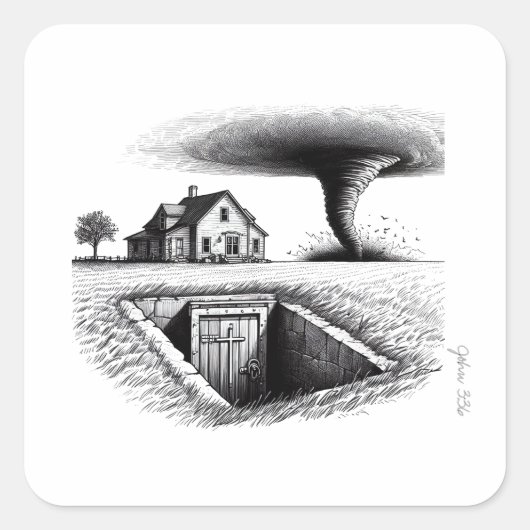 Tornado House Kelder met Kruis Vierkante Sticker (Voorkant)