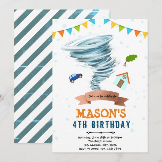 Tornado jongen feest uitnodiging (Voorkant / Achterkant)