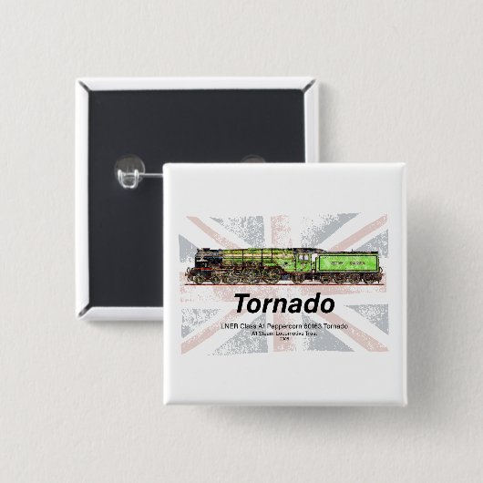 Tornado Stoomtrein Engels Locomotief Vierkante Button 5,1 Cm (Voorkant /achterkant)