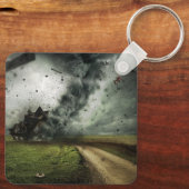 Tornado vernietigende huis storm meteorologie sleutelhanger (Achterkant)