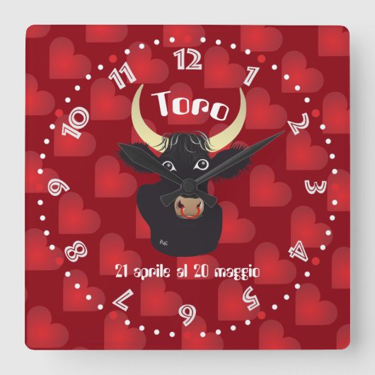 Toro 21 aprile al 20 maggio Orologio Vierkante Klok (Voorkant)