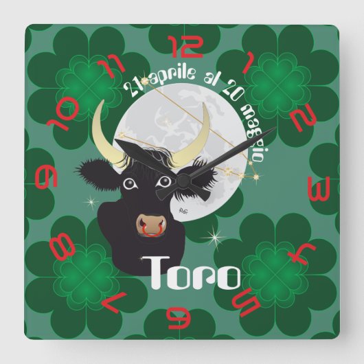 Toro 21 aprile al 20 maggio Orologio Vierkante Klok (Voorkant)