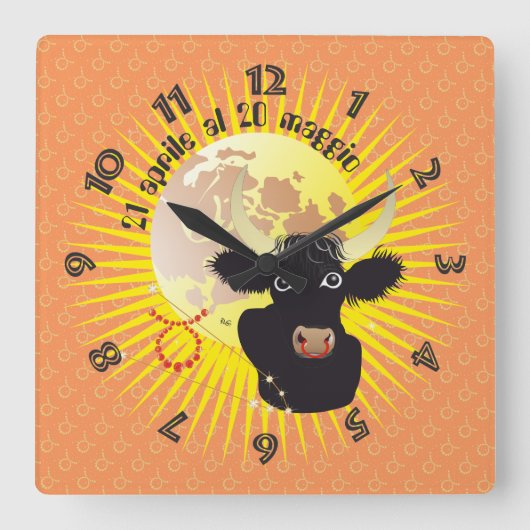 Toro 21 aprile al 20 maggio Orologio Vierkante Klok (Voorkant)