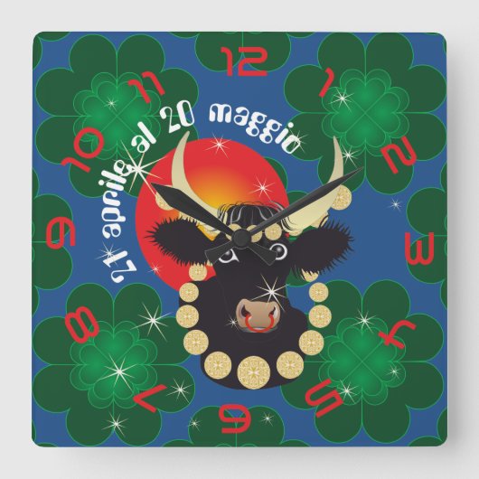 Toro 21 aprile al 20 maggio Orologio Vierkante Klok (Voorkant)