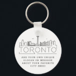 Toronto, Canada gestileerde Skyline | Aangepaste s Sleutelhanger<br><div class="desc">Een unieke sleutelketen die de prachtige stad Toronto in Canada vertegenwoordigt. Deze sleutelhanger bevat een gestileerde illustratie van de unieke skyline van de stad met de naam eronder. Onder de stadsnaam bevindt zich een plek voor je unieke slogan of verklaring over je favoriete stad.</div>