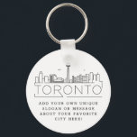 Toronto, Canada gestileerde Skyline | Aangepaste s Sleutelhanger<br><div class="desc">Een unieke sleutelketen die de prachtige stad Toronto in Canada vertegenwoordigt. Deze sleutelhanger bevat een gestileerde illustratie van de unieke skyline van de stad met de naam eronder. Onder de stadsnaam bevindt zich een plek voor je unieke slogan of verklaring over je favoriete stad.</div>