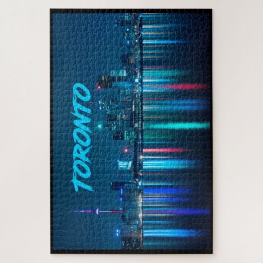 Toronto Canada Nightime Skyline over waternaam Legpuzzel (Verticaal)