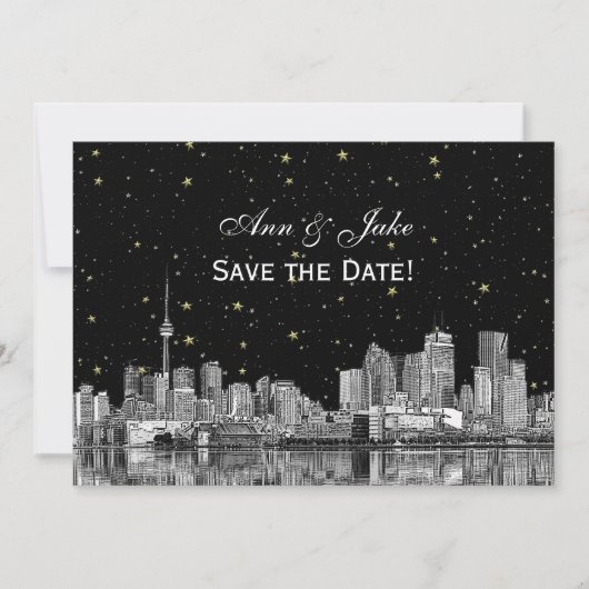 Toronto Etch Starry DIY BG Kleur Save the Date Zwa Kaart (Voorkant)