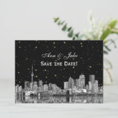 Toronto Etch Starry DIY BG Kleur Save the Date Zwa Kaart (Staand voorkant)