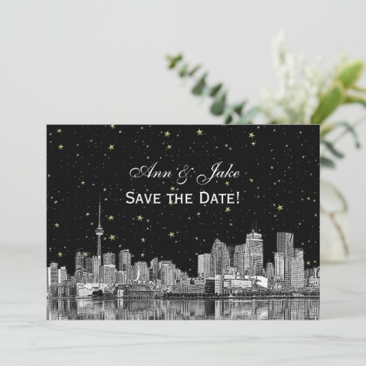 Toronto Etch Starry DIY BG Kleur Save the Date Zwa Kaart (Staand voorkant)