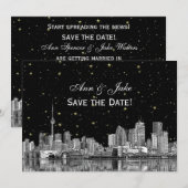 Toronto Etch Starry DIY BG Kleur Save the Date Zwa Kaart (Voorkant / Achterkant)