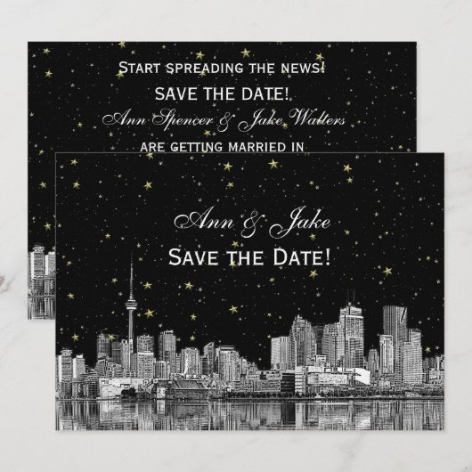 Toronto Etch Starry DIY BG Kleur Save the Date Zwa Kaart (Voorkant / Achterkant)