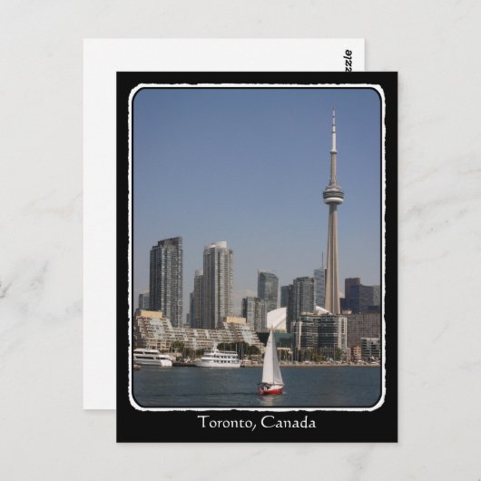Toronto Harbour Skyline met Red Boat en grens Briefkaart (Voorkant / Achterkant)