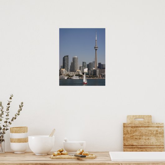 Toronto Harbour Skyline met Red Boat Poster (Keuken)
