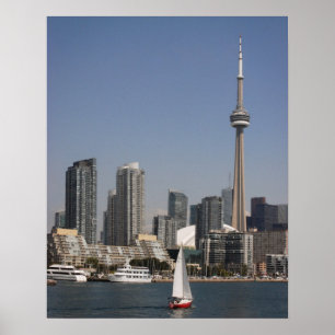 Toronto Harbour Skyline met Red Boat Poster