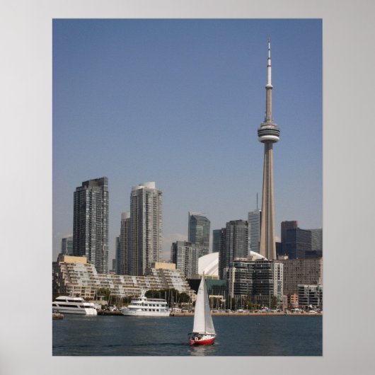 Toronto Harbour Skyline met Red Boat Poster (Voorkant)