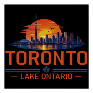 Toronto Lake Ontario Zonsondergang Silhouet Kunst Perfect Poster