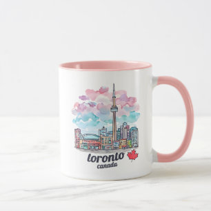 Toronto Ontario Canada Watercolor Silhouet CN Towe Mok