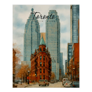 Toronto Silhouet Canada Oud Aquarel Perfect Poster