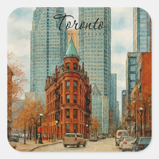 Toronto Silhouet Canada Oud Aquarel Vierkante Sticker (Voorkant)