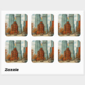 Toronto Silhouet Canada Oud Aquarel Vierkante Sticker (Vel)
