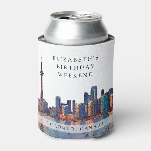 Toronto Silhouet Waterverf Verjaardags Weekend Blikjeskoeler (Blikje Voorkant)