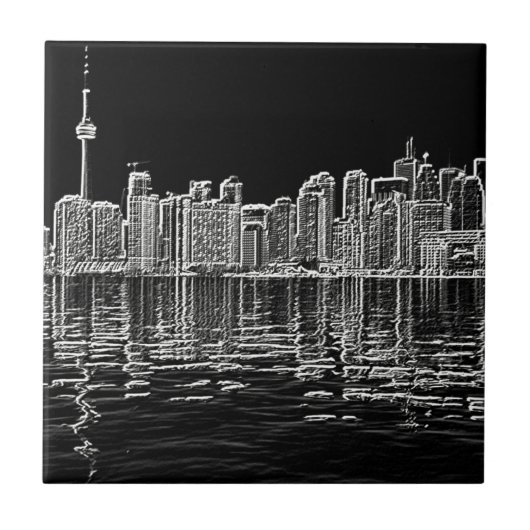 Toronto Skyline in Black en White Tegeltje (Voorkant)