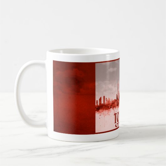 Toronto skyline met rode grunge koffiemok (Links)