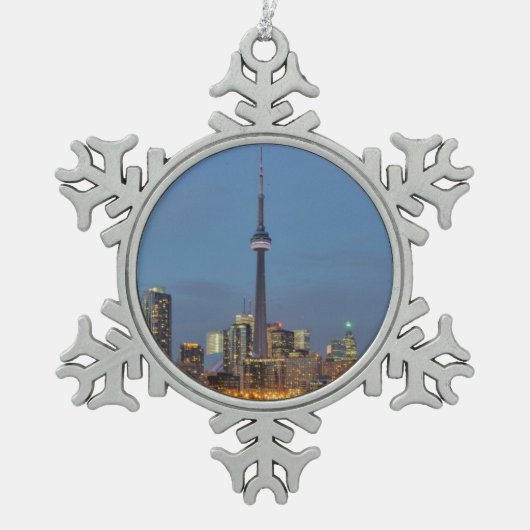 Toronto Skyline 's nachts Tin Sneeuwvlok Ornament (Voorkant)