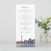 Toronto Skyline Watercolor Destination Wedding Menu (Staand voorkant)