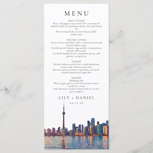 Toronto Skyline Watercolor Destination Wedding Menu (Voorkant)