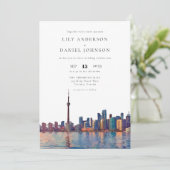 Toronto Skyline Watercolor Elegant Wedding Kaart (Staand voorkant)