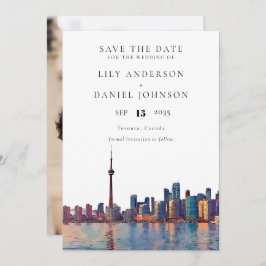 Toronto Skyline Watercolor Photo Wedding Save The Date