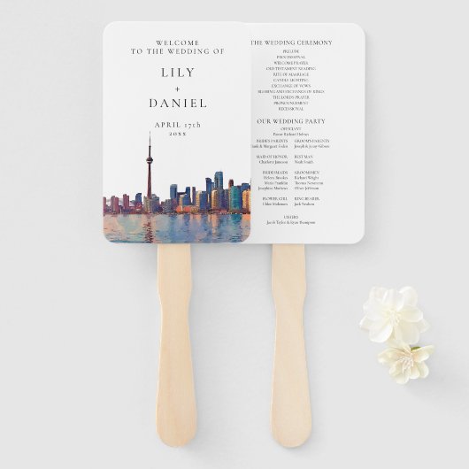 Toronto Skyline Watercolor Wedding Program Handwaaier (Voorkant en achterkant)