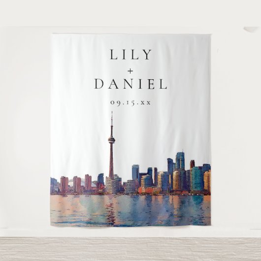 Toronto Skyline Wedding Photo Backdrop Wandkleed (Voorkant)