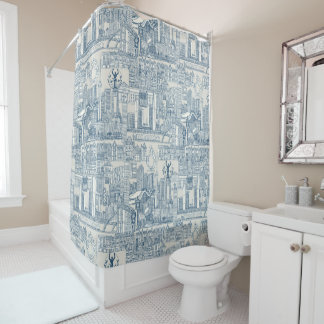 Toronto toilet kobalt sterk wit douchegordijn