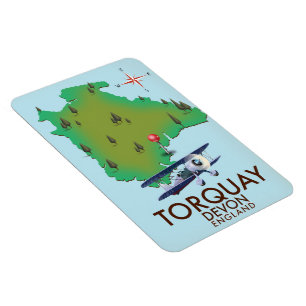 Torquay Devon  kaart poster kunst. Magneet