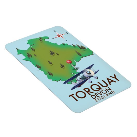 Torquay Devon kaart poster kunst. Magneet (Rechterzijde)