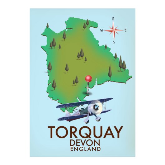 Torquay Devon Vintage kaart poster kunst. (Voorkant)