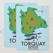 Torquay Devon Vintage kaart poster kunst. (Voorkant / Achterkant)