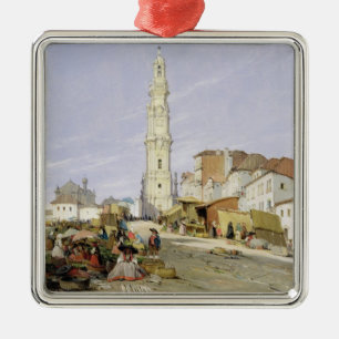 Torre dos Clerigos, Porto, Portugal, 1837 (olie op Metalen Ornament