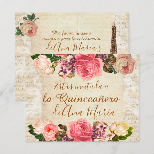 Torre Eiffel elegante lamentable de la Quinceanera Kaart (Voorkant / Achterkant)