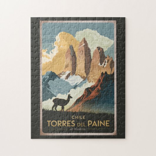 Torres del Paine Chile Illustration Travel Art Legpuzzel (Verticaal)