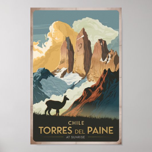 Torres del Paine Chile Illustration Travel Art Poster (Voorkant)