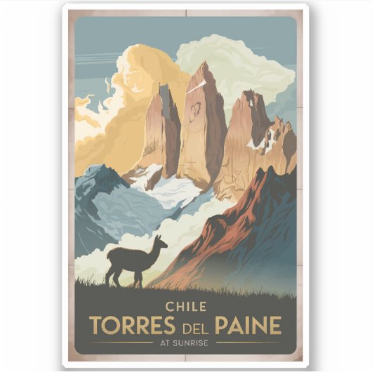Torres del Paine Chile Illustration Travel Art Sticker (Voorkant)